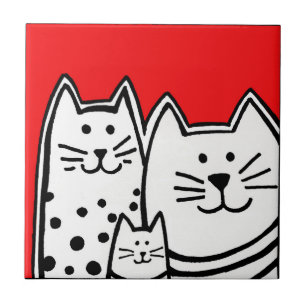 Azulejo De Cerámica Tres gatitos en rojo