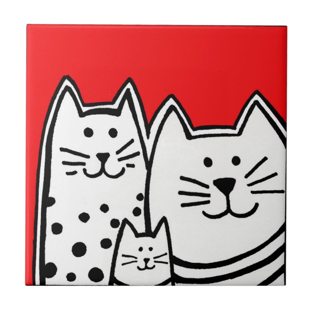Azulejo De Cerámica Tres gatitos en rojo (Frente)