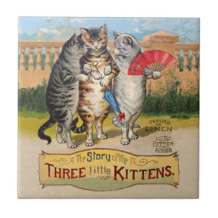 Azulejo De Cerámica Tres Gatitos Ilustración de Mamá Oca