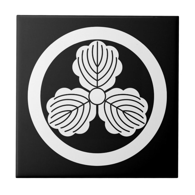 Azulejo De Cerámica Tres hojas de roble (1) en círculo (Frente)