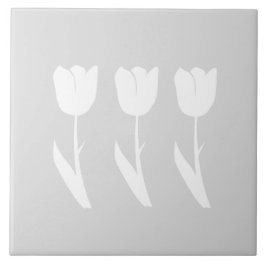 Azulejo De Cerámica Tres tulipanes en gris y blanco