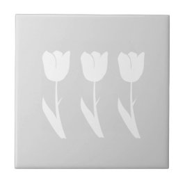 Azulejo De Cerámica Tres tulipanes en gris y blanco