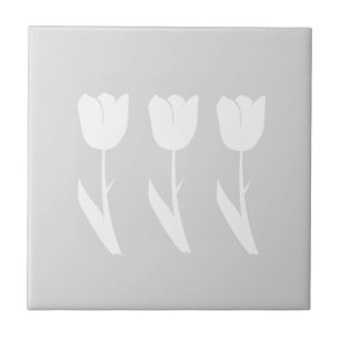 Azulejo De Cerámica Tres tulipanes en gris y blanco