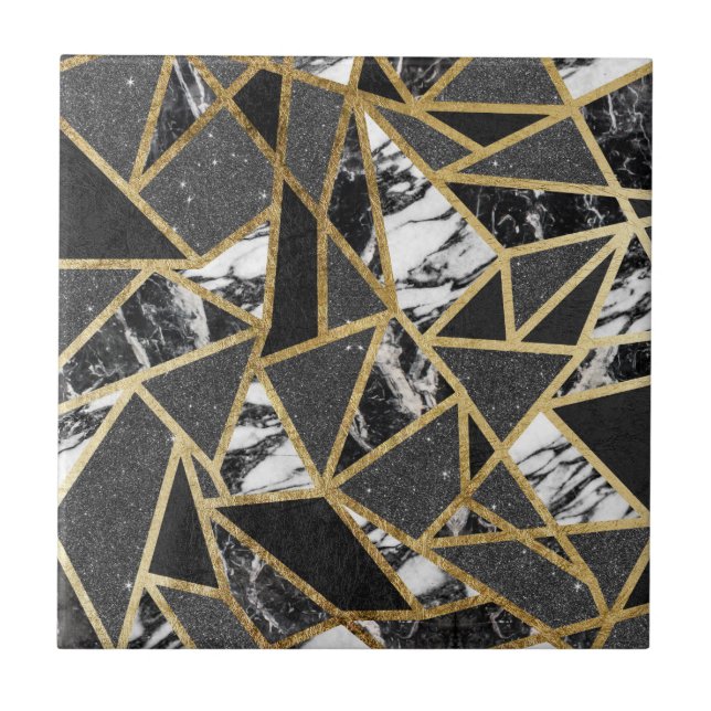 Azulejo De Cerámica Triángulo geométrico del falso del oro mármol (Frente)