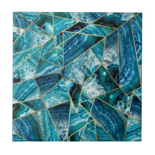 Azulejo De Cerámica Triángulo geométrico del oro del negro de la ágata