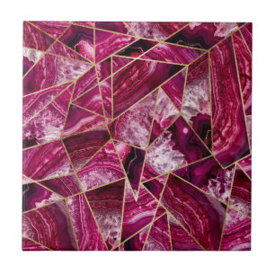 Azulejo De Cerámica Triángulos geométricos del oro blanco fucsia
