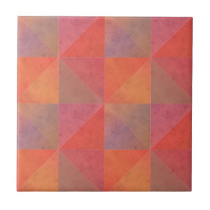 Azulejo De Cerámica Triángulos Naranja Rosa Rojo Arte Geométrico Acuar