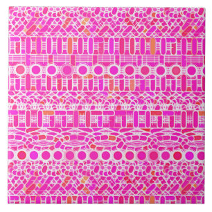 Azulejo De Cerámica Tribal Batik - fucsia rosa, magenta y coral