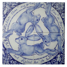 Azulejo De Cerámica Trío de mosaico de aves azul y blanco
