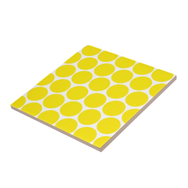 Azulejo De Cerámica Trívet de patrón de puntos de polka amarillos (Lado)