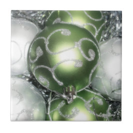 Azulejo De Cerámica Trivet/Tile "Green and Silver Sparkle"