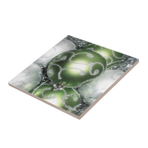 Azulejo De Cerámica Trivet/Tile "Green and Silver Sparkle"