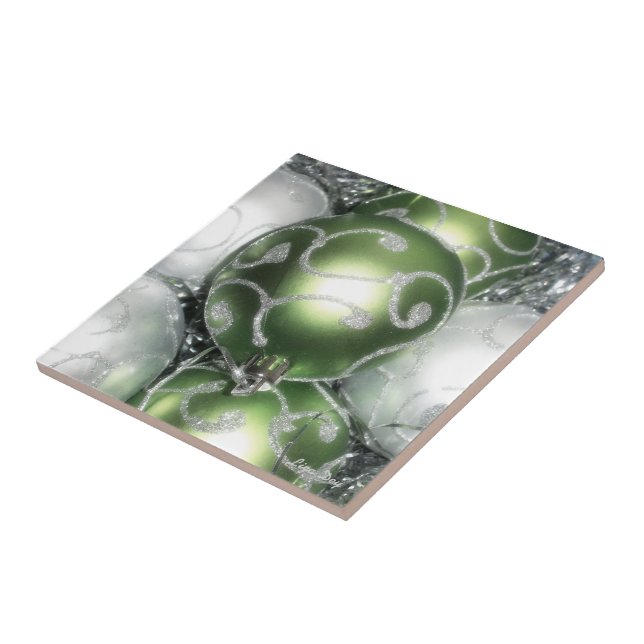Azulejo De Cerámica Trivet/Tile "Green and Silver Sparkle" (Lado)