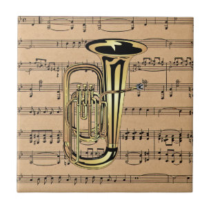 Azulejo De Cerámica Tuba ~ Con fondo de partitura