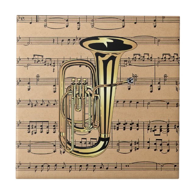 Azulejo De Cerámica Tuba ~ Con fondo de partitura (Frente)