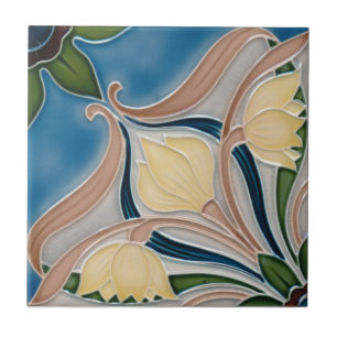Azulejo de cerámica - Tulipanes crema Art Nouveau