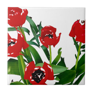 Azulejo De Cerámica Tulipanes rojos brillantes