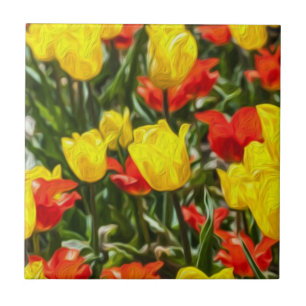 Azulejo De Cerámica Tulipanes rojos y amarillos