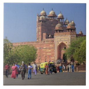 Azulejo De Cerámica Turistas frente a Fatehpur Sikri, en la