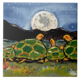Azulejo De Cerámica Turtle Family and Moon Night Scene 6" Tile Trivet