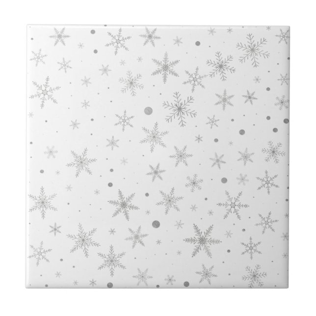 Azulejo De Cerámica Twinkle Snowflake - Blanco y gris plateado (Frente)