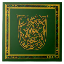 U Monograma "Oro irlandés en verde" Tile cerámico