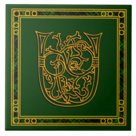 Azulejo De Cerámica U Monograma "Oro irlandés en verde" Tile cerámico