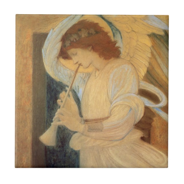 Azulejo De Cerámica Un ángel tocando un flageolet de Burne Jones (Frente)