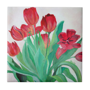 Azulejo De Cerámica Un Bouquet de tulipanes rojos