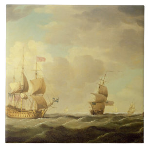 Azulejo De Cerámica Un buque insignia inglés debajo de la vela fácil