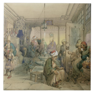 Azulejo De Cerámica Un café, Constantinopla, 1854 (pluma y tinta y