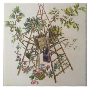 Azulejo De Cerámica Un diseño de la materia textil del jardín, de la
