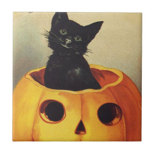 Azulejo De Cerámica Un Feliz Halloween de Ellen Clapsaddle, Gato Antig