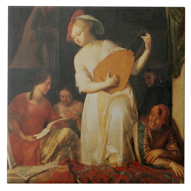 Azulejo De Cerámica Un fiesta musical, 1681 (Frente)