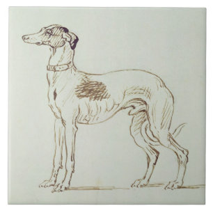 Azulejo De Cerámica Un galgo, haciendo frente a la izquierda (pluma y