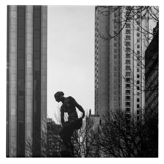 Azulejo De Cerámica Un momento solitario en la ciudad (Frente)