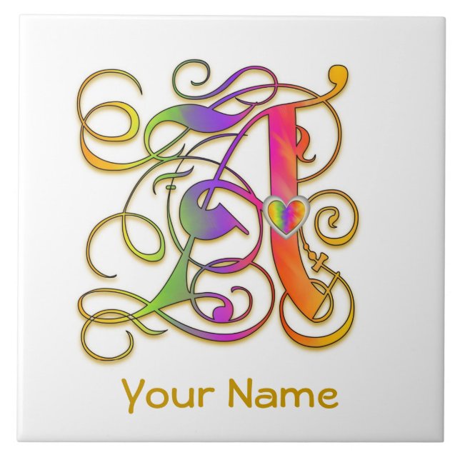 Azulejo De Cerámica Un monograma con el nombre "Arcoiris gótico" mosai (Frente)