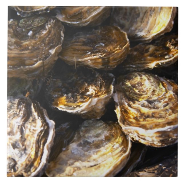 Azulejo De Cerámica Un plato de ostras. (Frente)