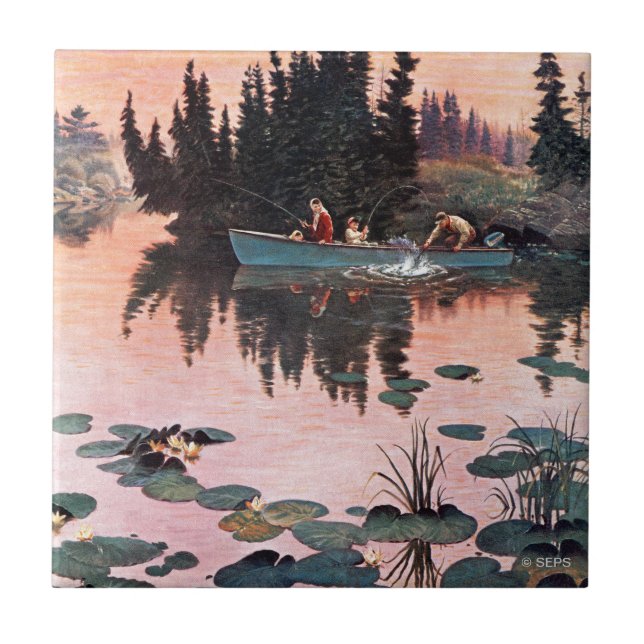 Azulejo De Cerámica Una buena captura por John Clymer (Frente)