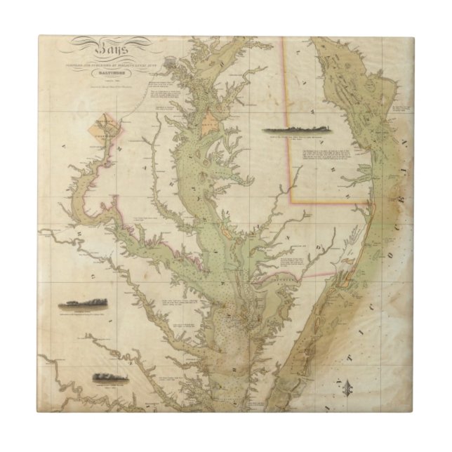 Azulejo De Cerámica Una carta del Chesapeake y de las bahías de (Frente)