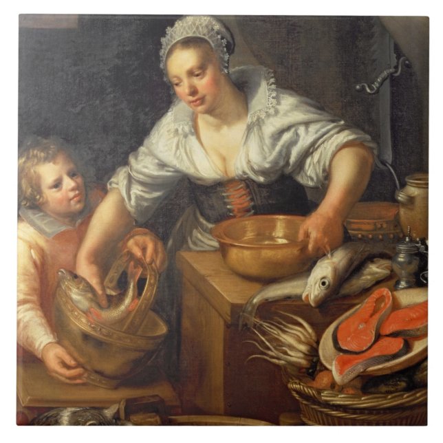 Azulejo De Cerámica Una escena de la cocina (Frente)