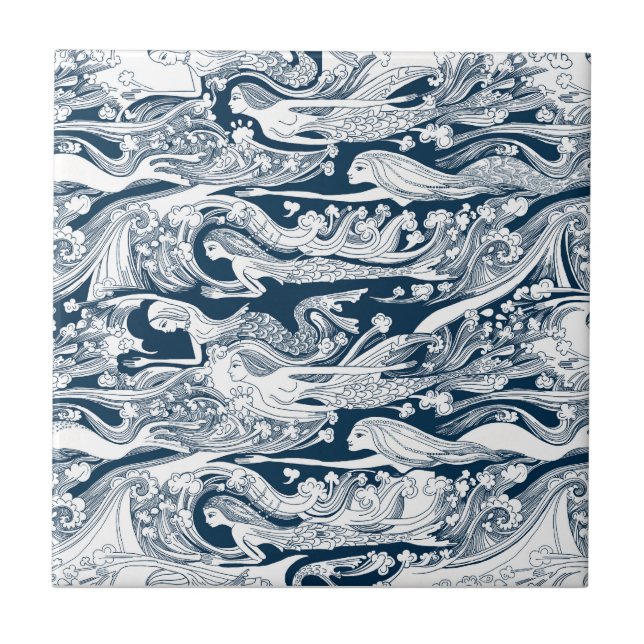 Azulejo De Cerámica Una escuela de la nadada de las sirenas cerca (Frente)