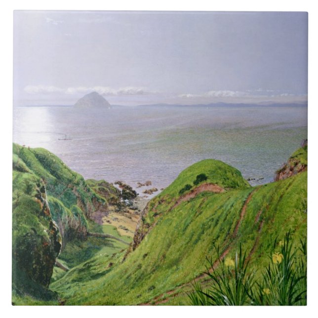 Azulejo De Cerámica Una opinión Ailsa Craig y la isla de Arran, 1860 (Frente)
