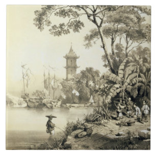 Azulejo De Cerámica Una pagoda en el canal del Macao-Cantón, platea 2