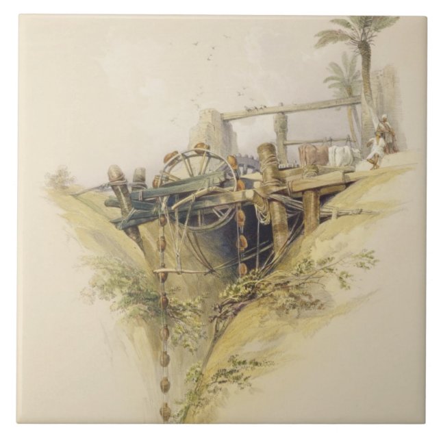 Azulejo De Cerámica Una rueda de agua persa, usada en el aumento del (Frente)