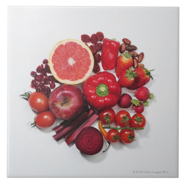 Azulejo De Cerámica Una selección de frutas y de verduras rojas (Frente)