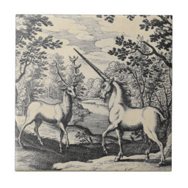 Azulejo De Cerámica Unicornio en el bosque