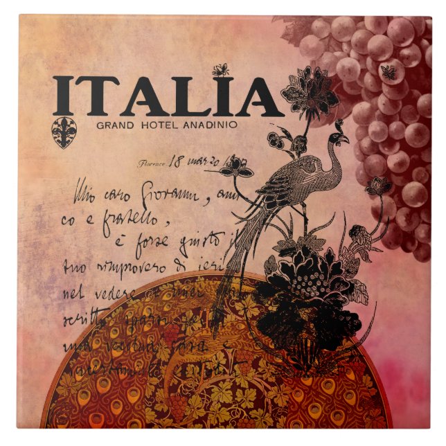 Azulejo De Cerámica Uvas rosadas Italia (Frente)