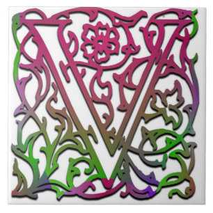 Azulejo De Cerámica V Monograma "Jardín Besque" Tile cerámico