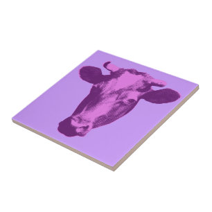 Azulejo De Cerámica Vaca de arte pop rosa y morado